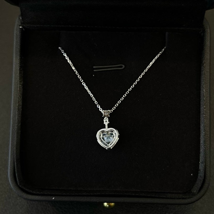 Lab-Grown Blue Diamond Heart-Shaped Necklace in 18K White Gold