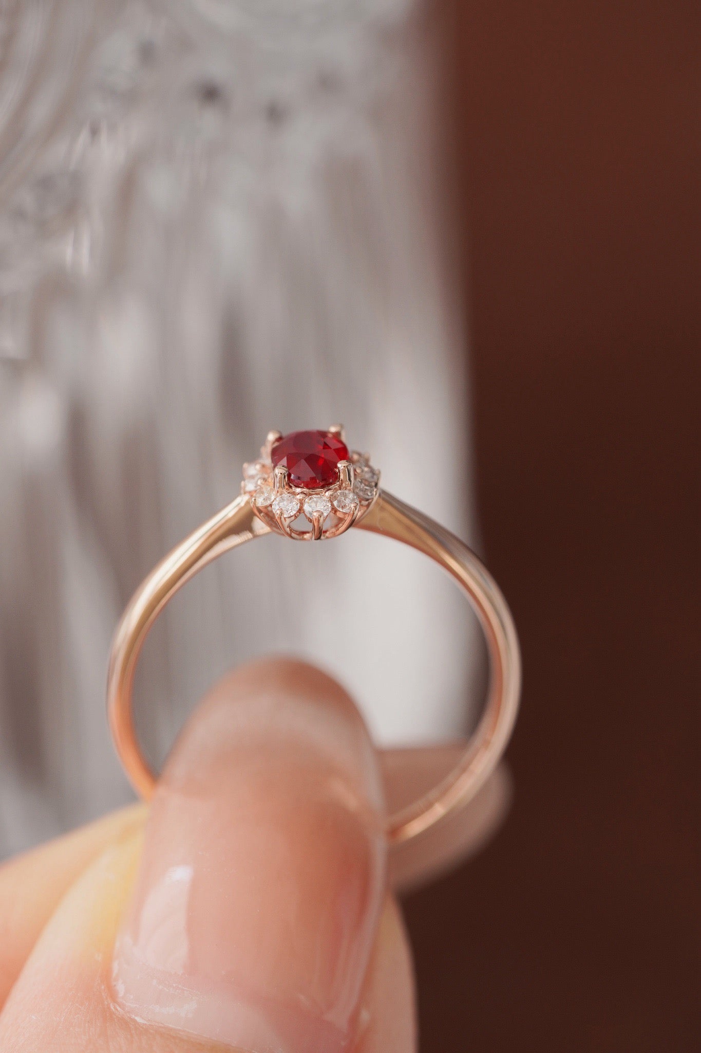 0.30ct Ruby Ring with Natural Diamond in 18K Gold