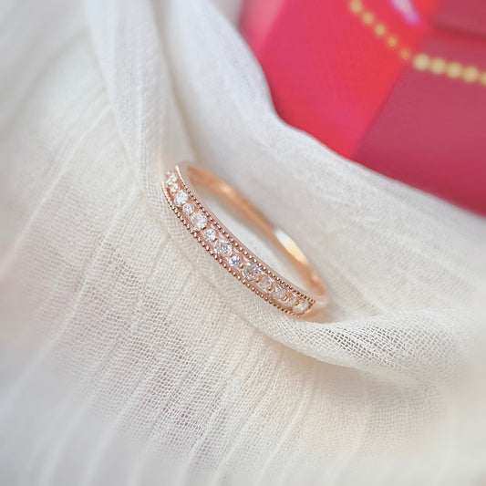 18K Rose Gold Hollow Carved Diamonds Ring