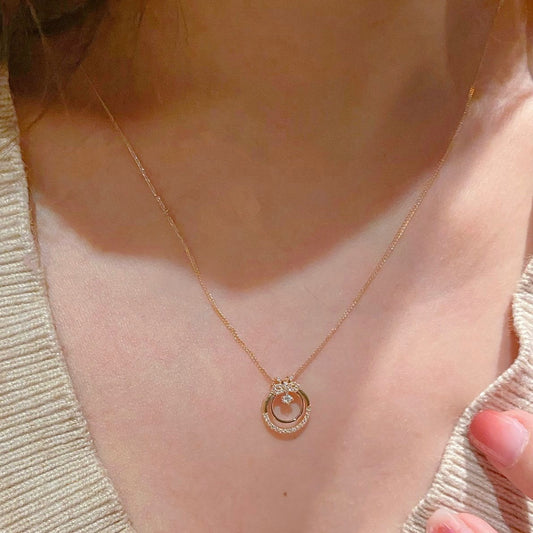 Natural Diamond Bowknot Necklace in 18K Rose gold