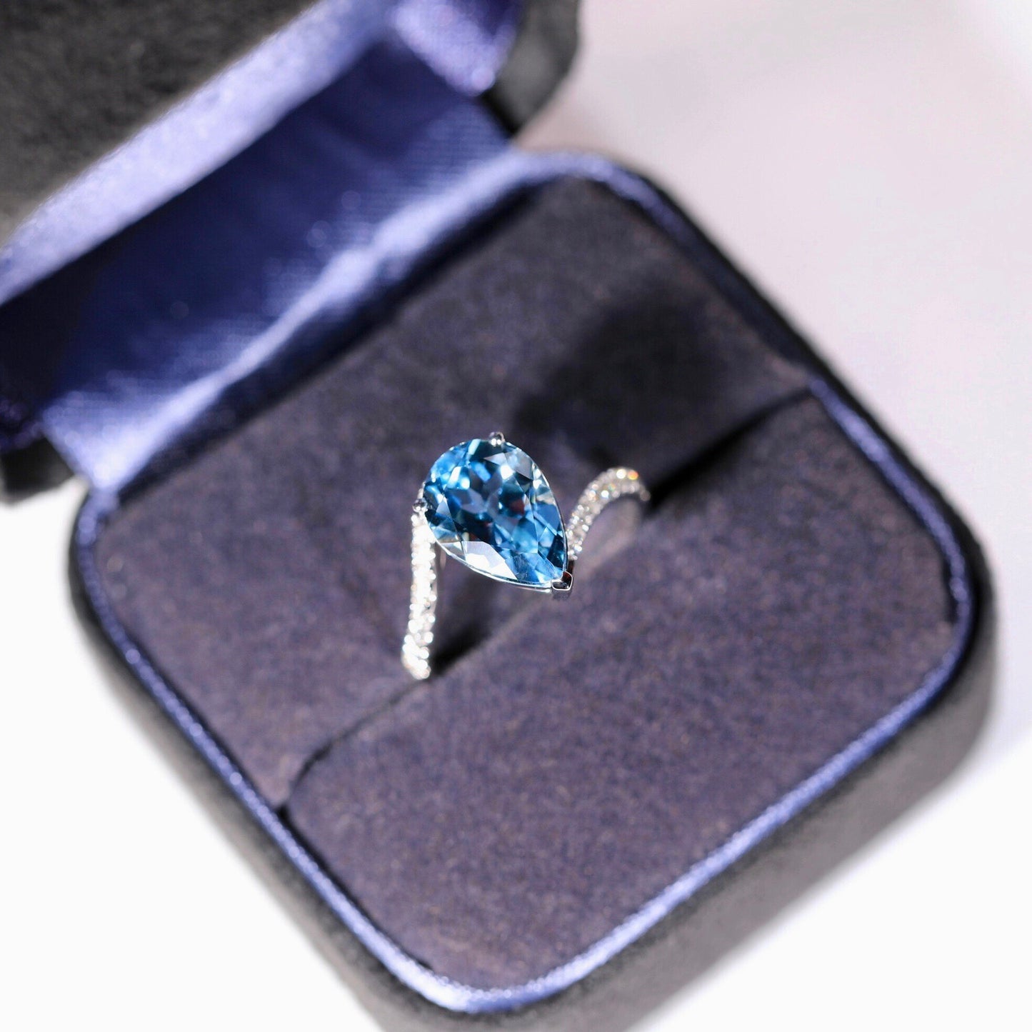2.4ct Pear Natural Santa Maria Blue Aquamarine Ring with Diamonds in 18K gold
