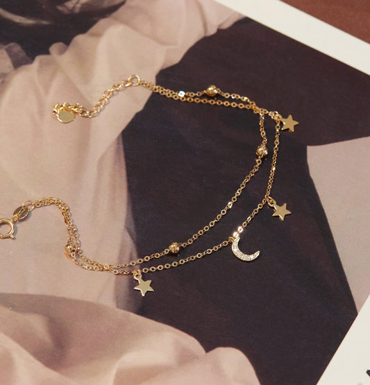 Petit Stars & Moon Double Bracelet in 18K gold