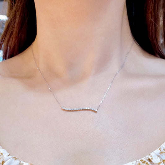 Natural Diamonds Wave Necklace in 18K White Gold