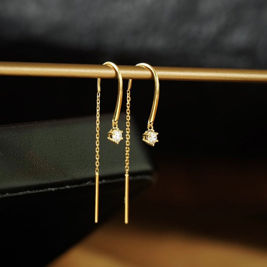 Long Earring with 0.20ct Natural Diamonds in 18K Yellow Gold