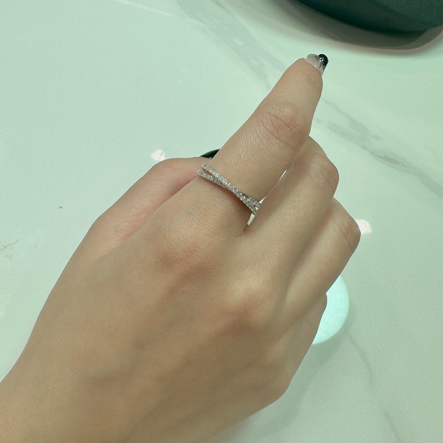Mini Cross Natural Diamond Ring in 18K White Gold