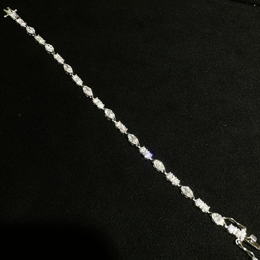 Marquise & Round Cut Natural Diamond Bracelet in 18K White Gold