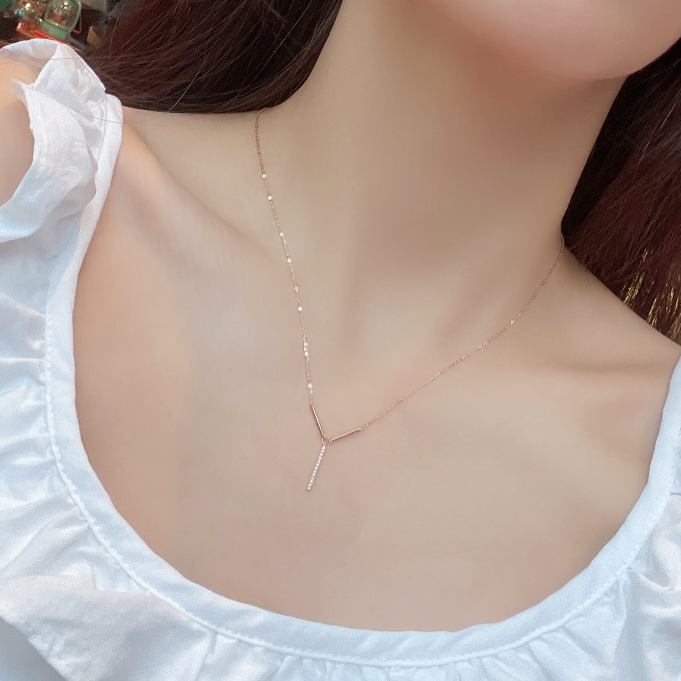 ‘Y’ Natural Diamond Necklace in 18K Rose Gold