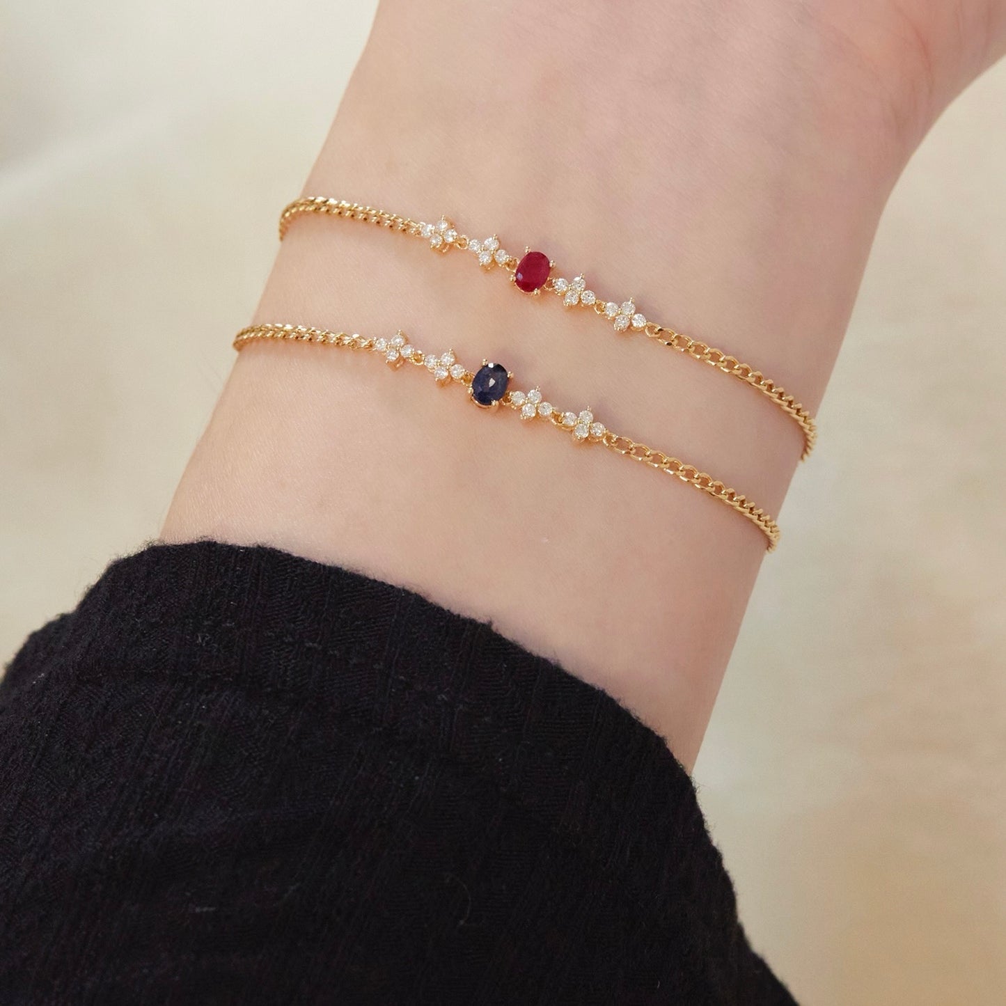 Natural Ruby / Sapphire with Natural Diamond Bracelet in 18K Gold