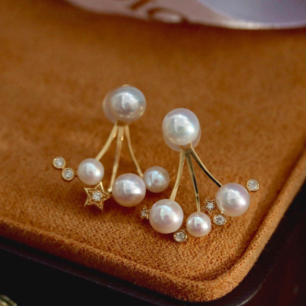 18K Yellow Gold Freshwater Pearl Diamond Earrings with THREE ways to wear