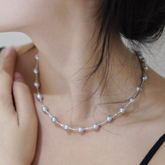 Madama Akoya Seawater Grey Blue Pearl Necklace/ Bracelet