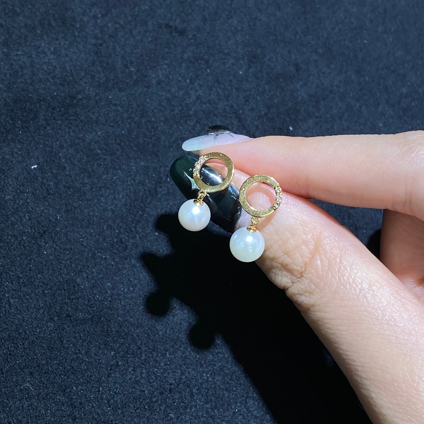 Circle Akoya Seawater Pearl with 0.04ct Natural Diamond Earrings in 18K Yellow Gold