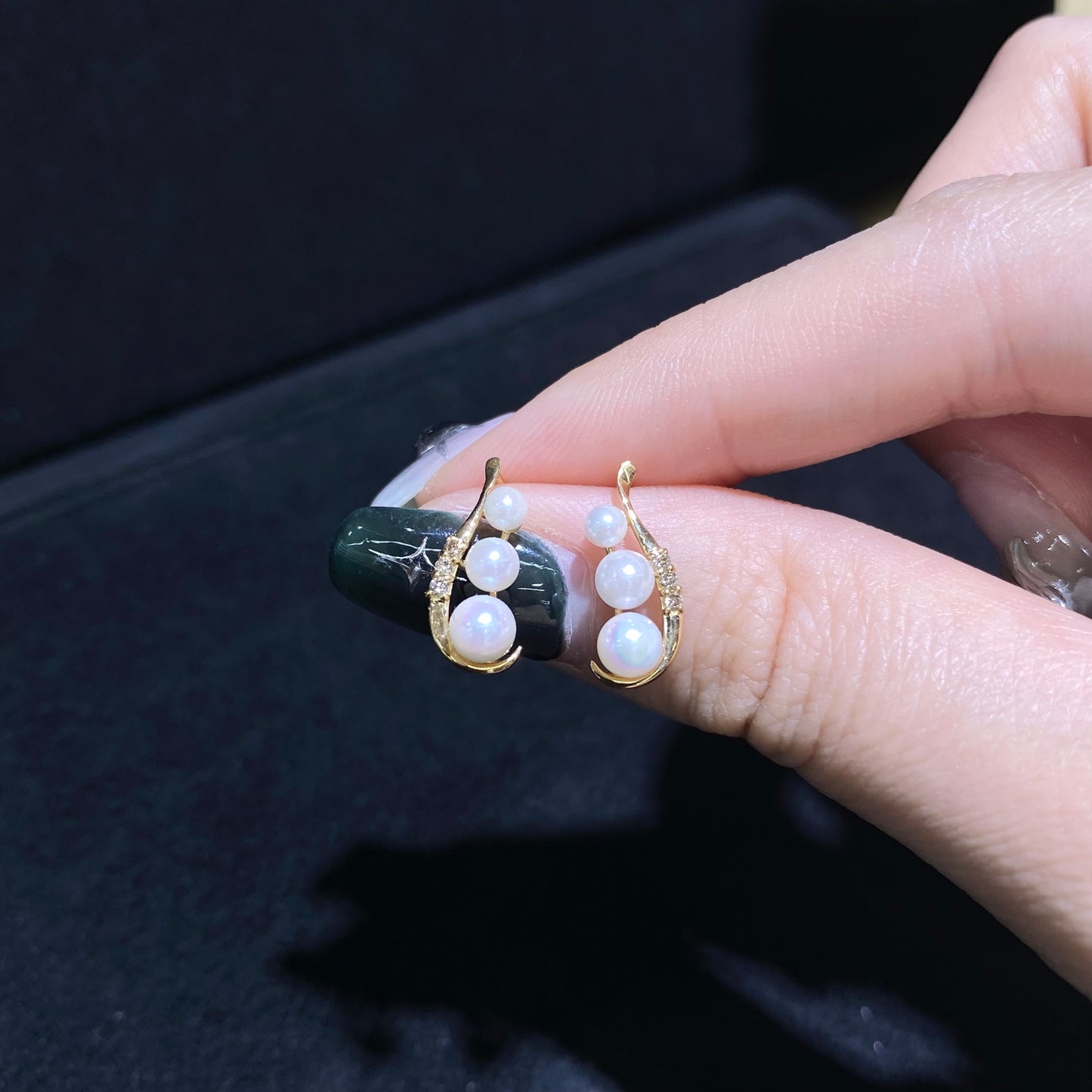 Organ-Shaped Akoya Seawater Pearl with 0.06ct Natural Diamond Earrings in 18K Yellow Gold