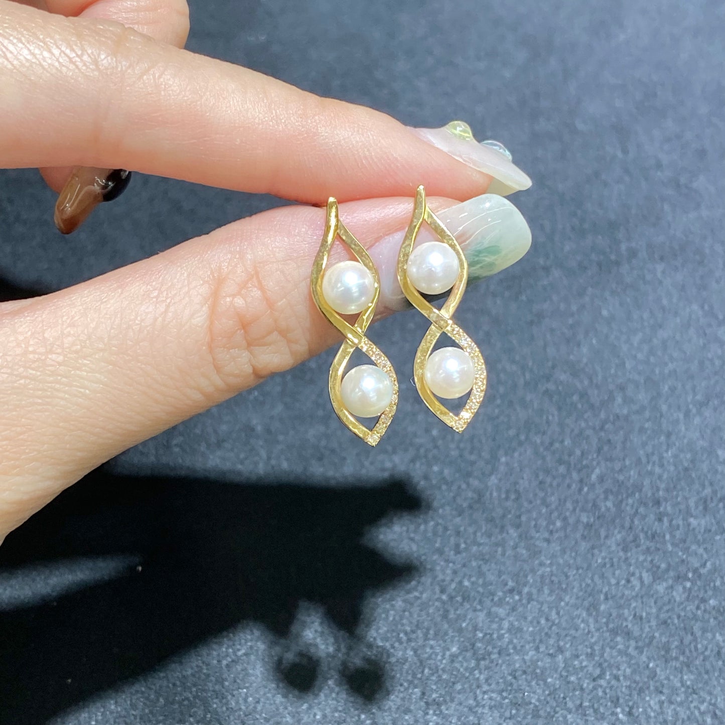 0.10ct Natural Diamond & Eternal Akoya Seawater Pearl Earrings in 18K Yellow Gold
