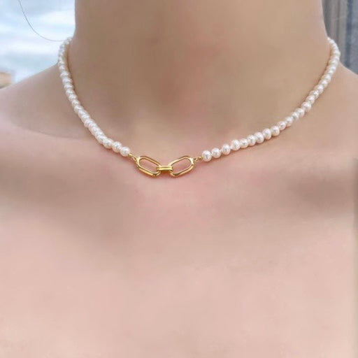 Freshwater Pearl Necklace/ Bracelet with Geometric Square Buckle in 18K Yellow Gold